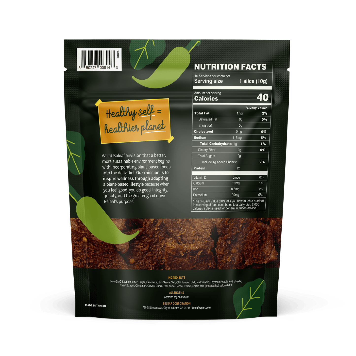 Beleaf Plant - based Jalapeno Jerky, 3.5 Ounce - Beleaf Vegan