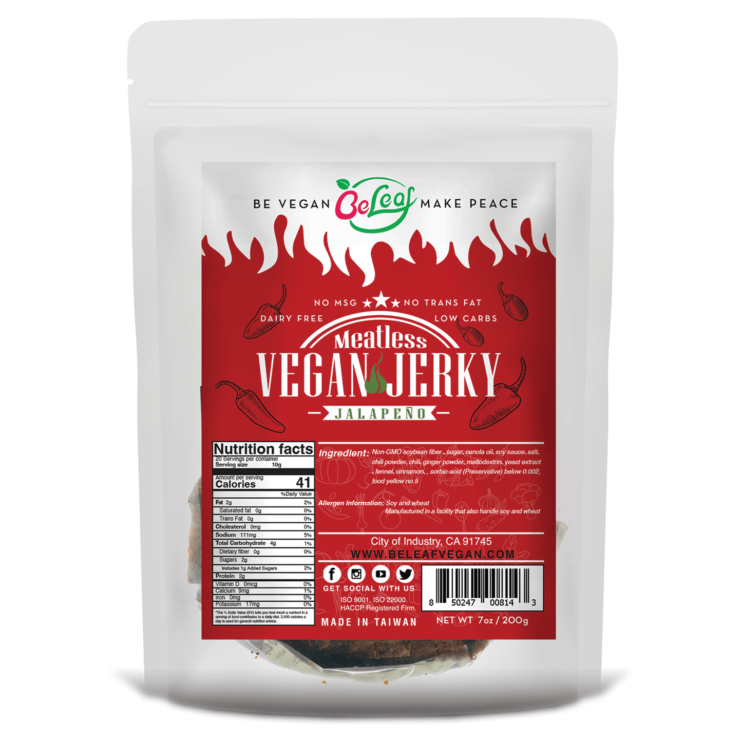 Beleaf Plant - Based Jerky: Jalapeno - Foodservice - Beleaf Vegan