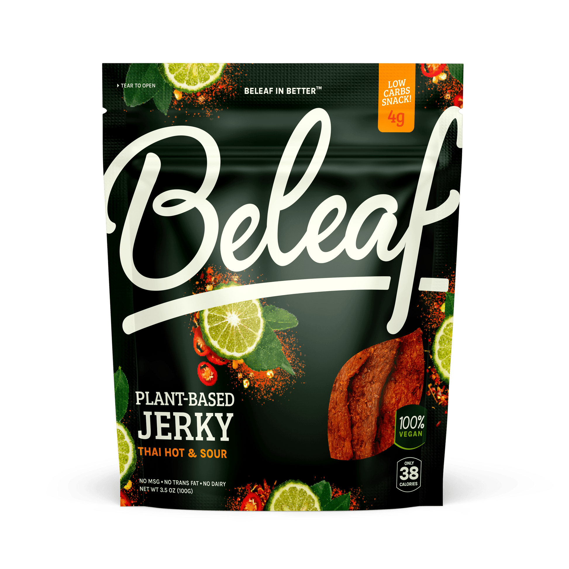 Beleaf Plant-based Thai Hot & Sour Jerky, 3.5 Ounce