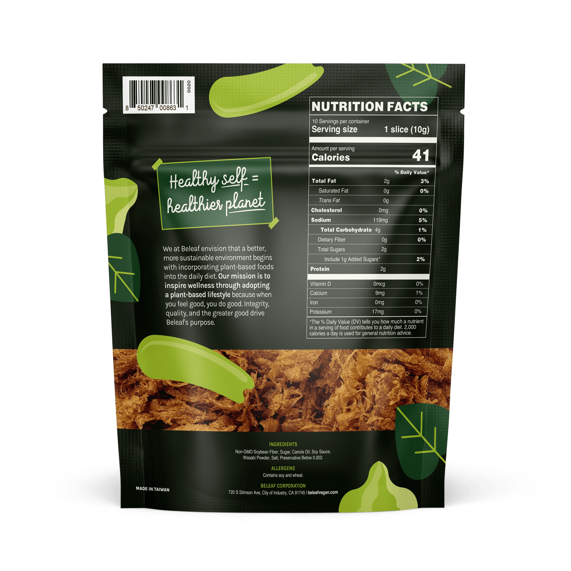 Beleaf Plant - based Wasabi Jerky, 3.5 Ounce - Beleaf Vegan